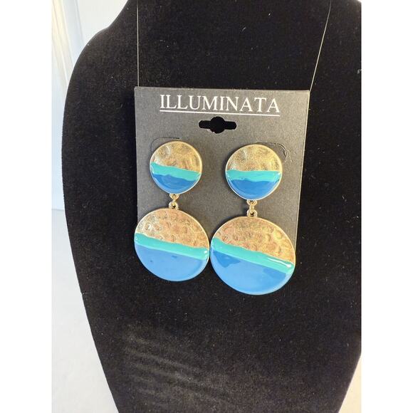Illuminata Round Drop Earrings Hammered‎ Gold Tone Blue Green NEW! - Picture 2 of 3